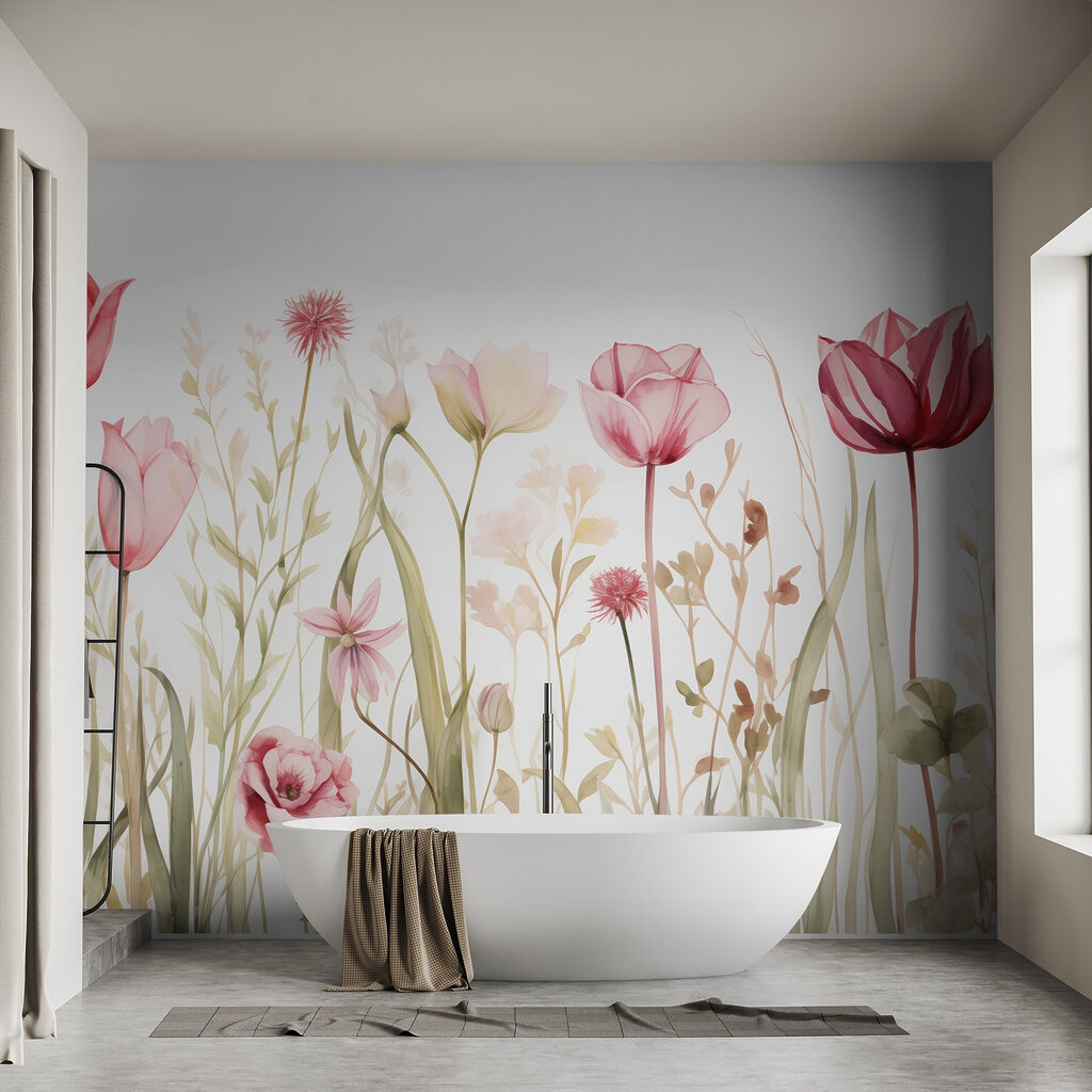 Roze tulpen tussen veldbloemen — interieur 2