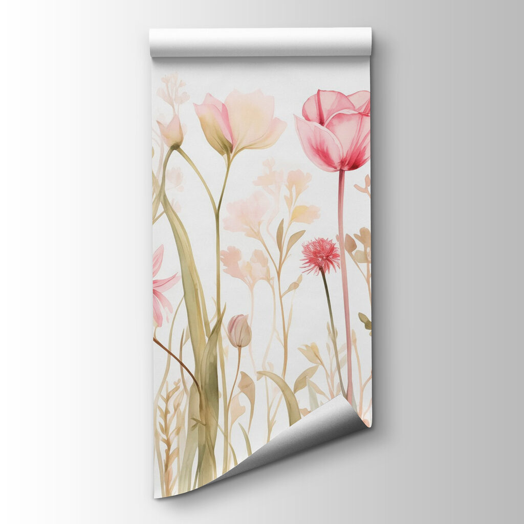 Roze tulpen tussen veldbloemen — productweergave