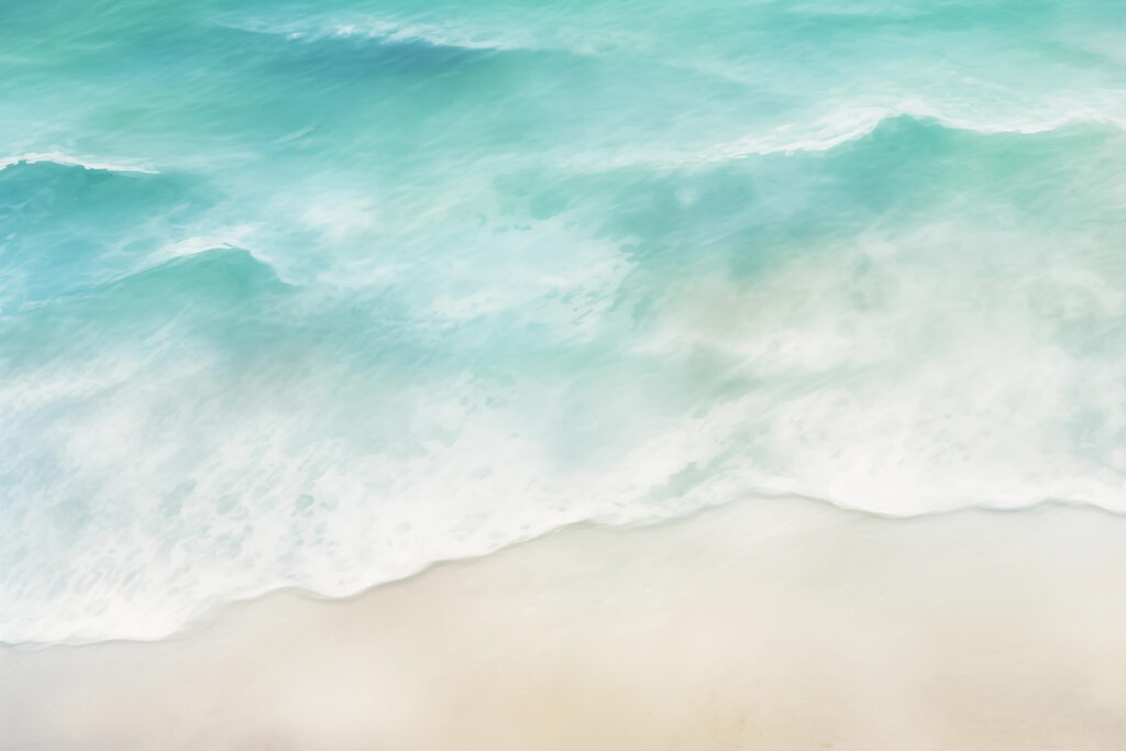 Turquoise branding langs zand — volledig ontwerp
