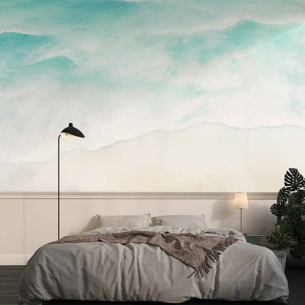 Turquoise branding langs zand — interieur 1
