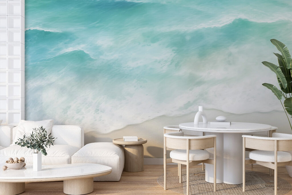 Turquoise branding langs zand — interieur 2