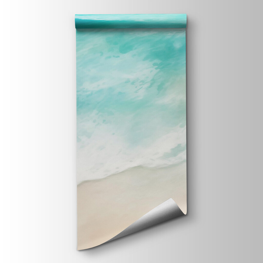 Turquoise branding langs zand — productweergave
