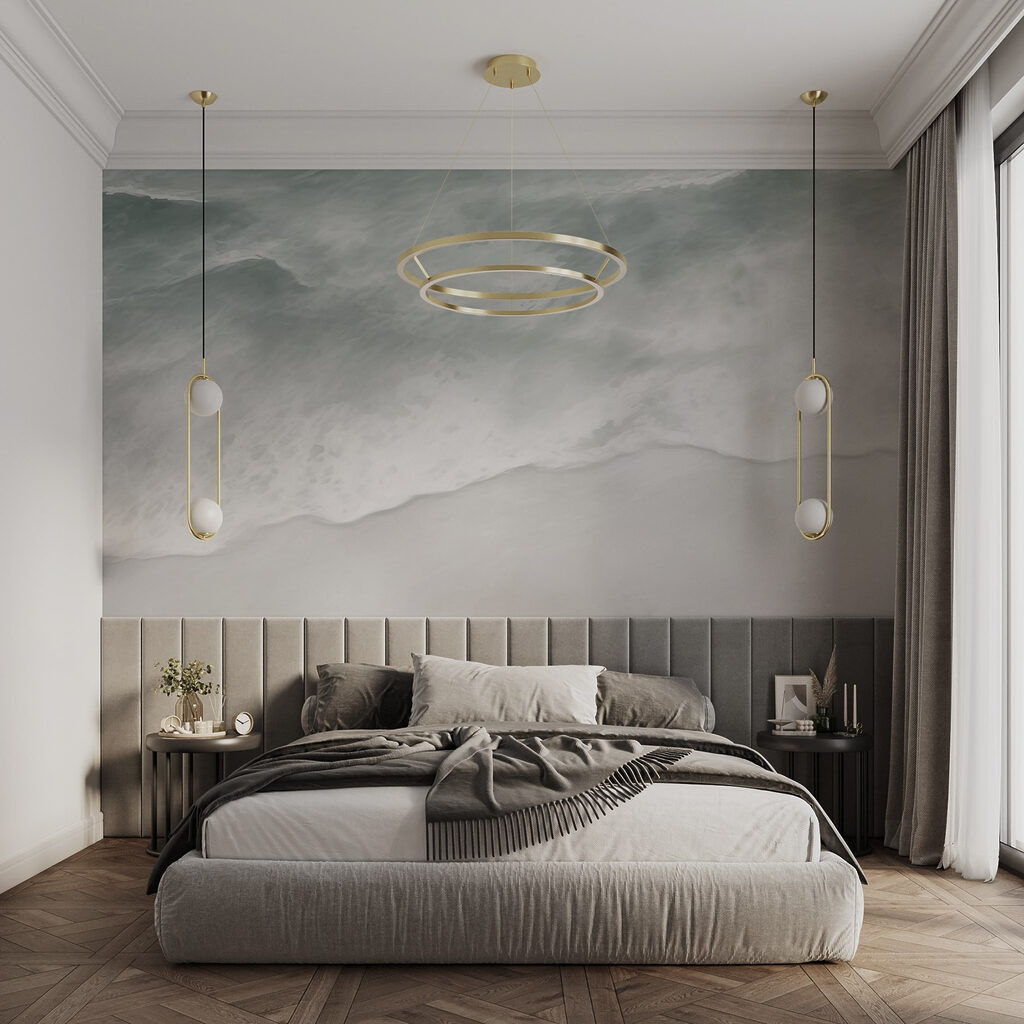 Golven die neerstorten op een strand in een interieur