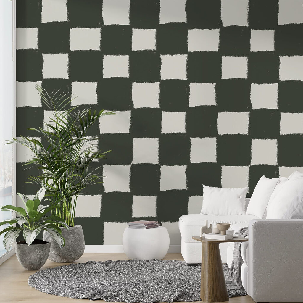 Zwart-wit geruit patroon in een interieur