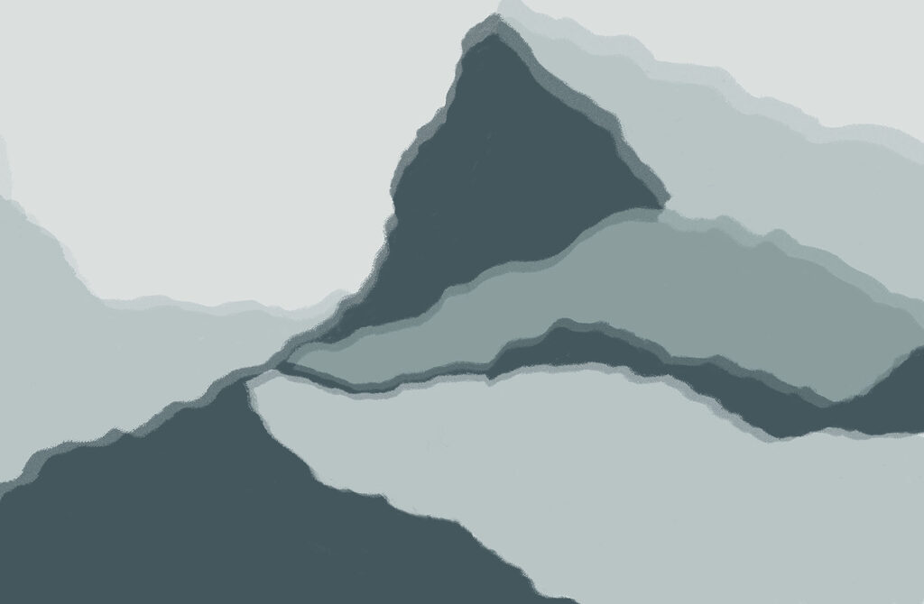 Blauwgrijze lagen als bergtoppen — volledig ontwerp