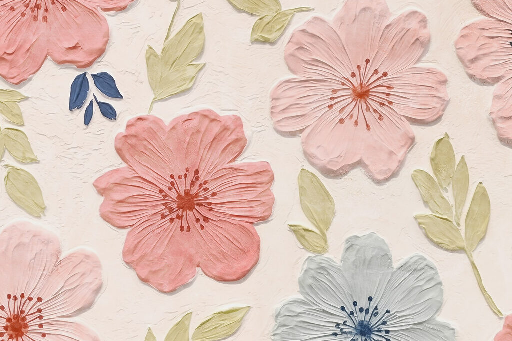 Roze bloemen met bladreliëf — volledig ontwerp