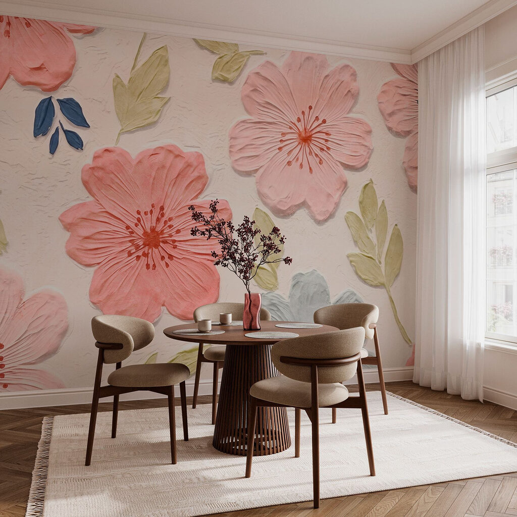 Roze bloemen met bladreliëf — interieur 3