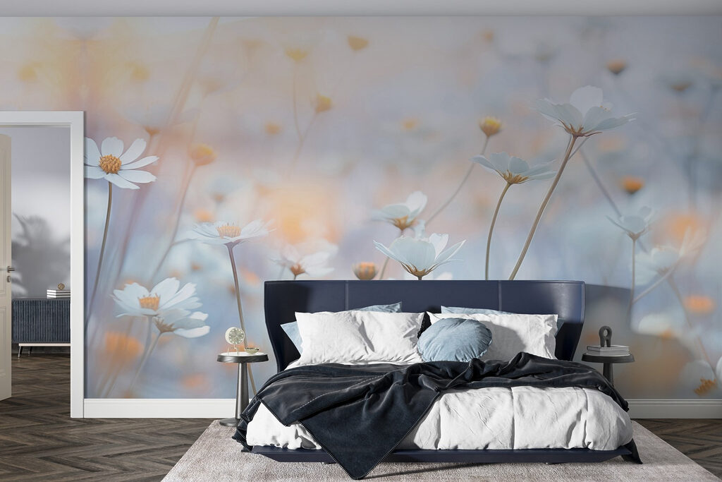 Witte bloemetjes in pastellucht — interieur 1