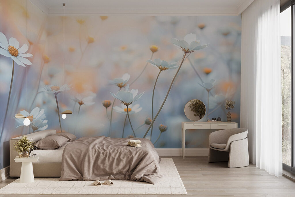Witte bloemetjes in pastellucht — interieur 2