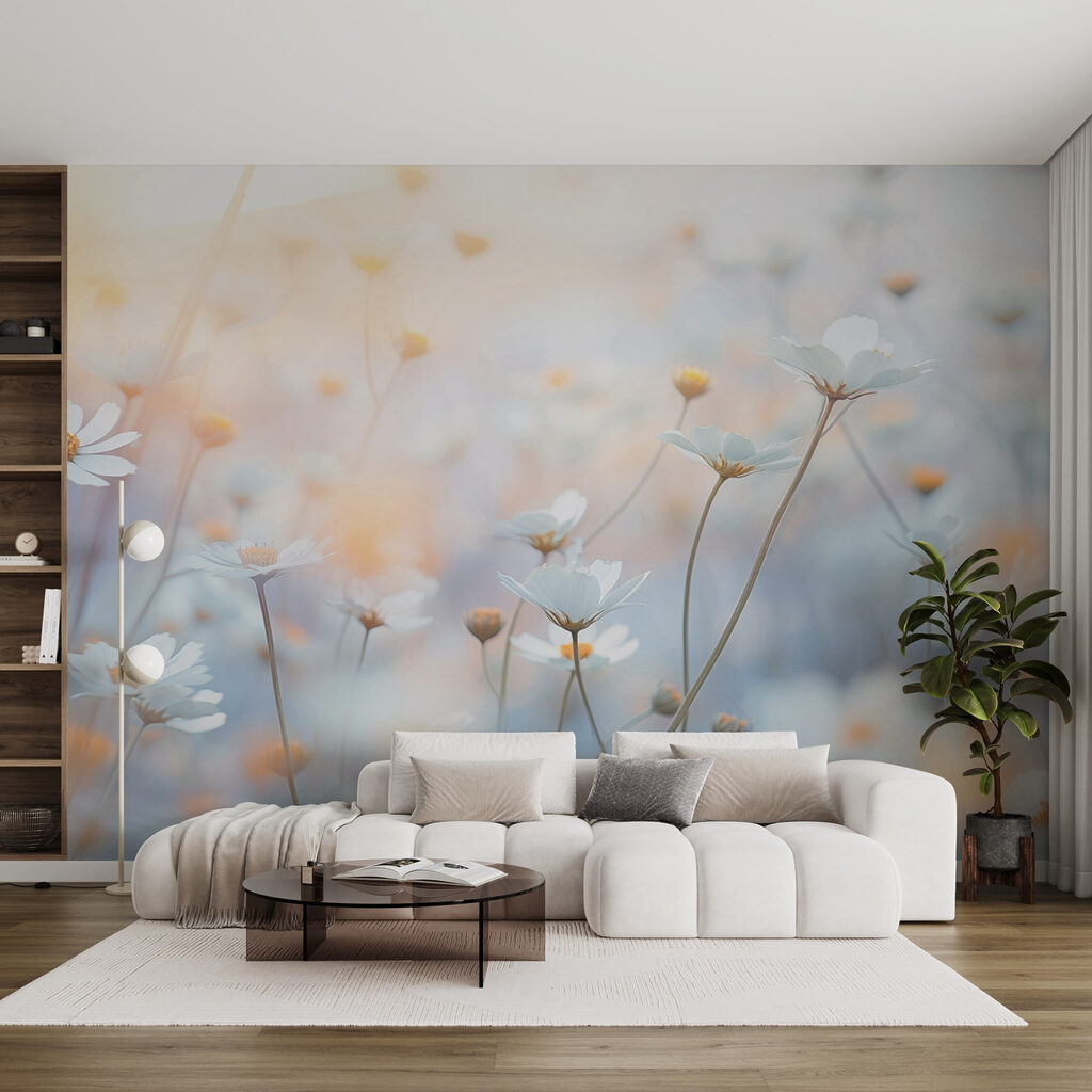 Witte bloemetjes in pastellucht — interieur 3