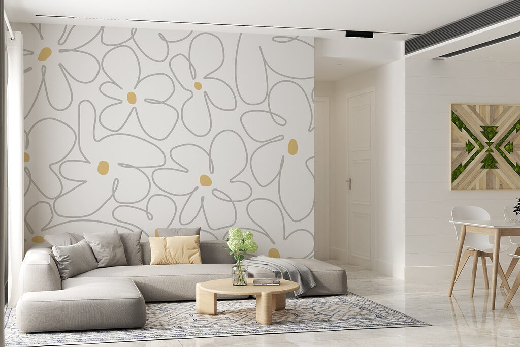 Bloemcontouren met gele stippen — interieur 3