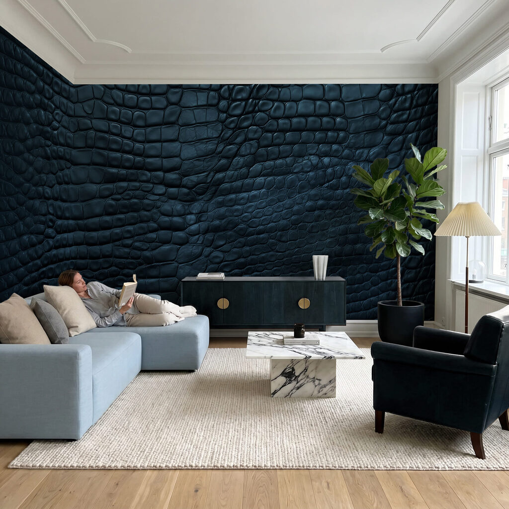 Elegant patroon in diepe blauwtinten in een interieur