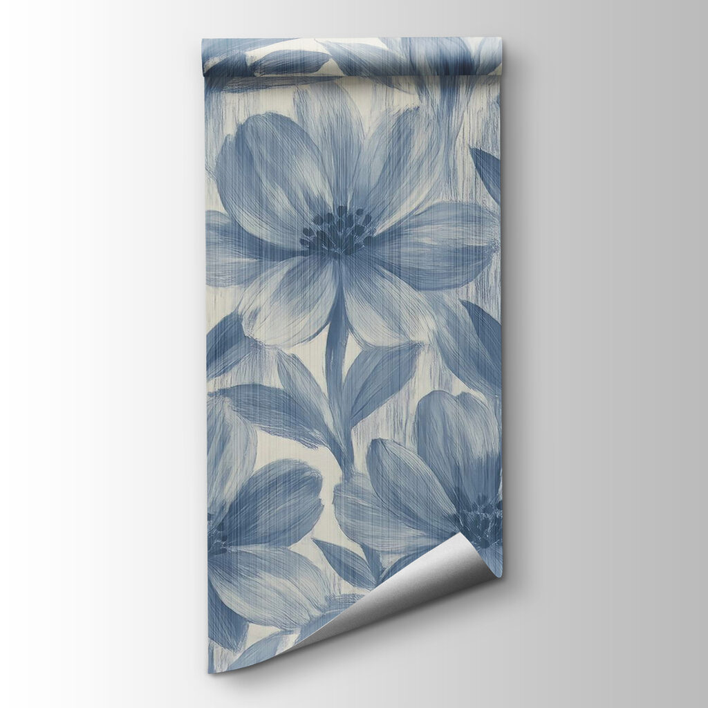 Blauwe bloemen als penseelprint — productweergave