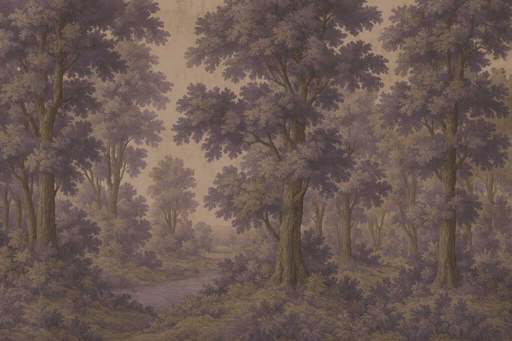 Schilderij van bomen en een rivier — volledig ontwerp
