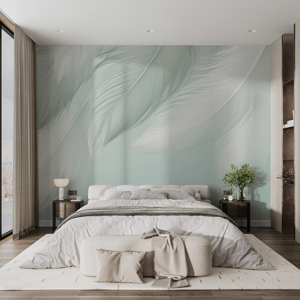 Witte veren tegen lichtmint — interieur 1