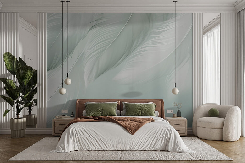 Witte veren tegen lichtmint — interieur 2