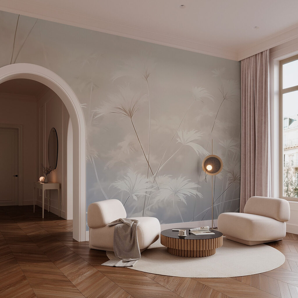 Witte veldbloemen in pastellicht — interieur 1