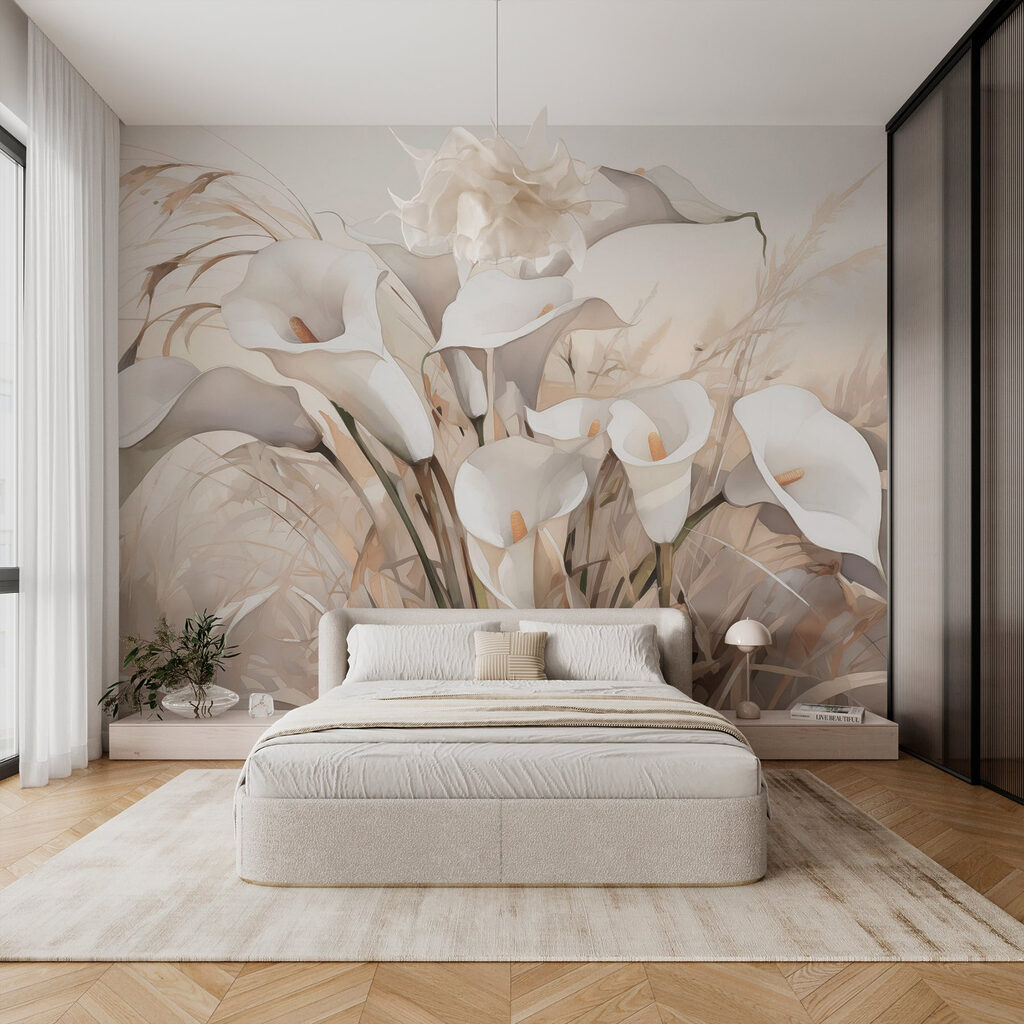 Groep witte bloemen in een interieur