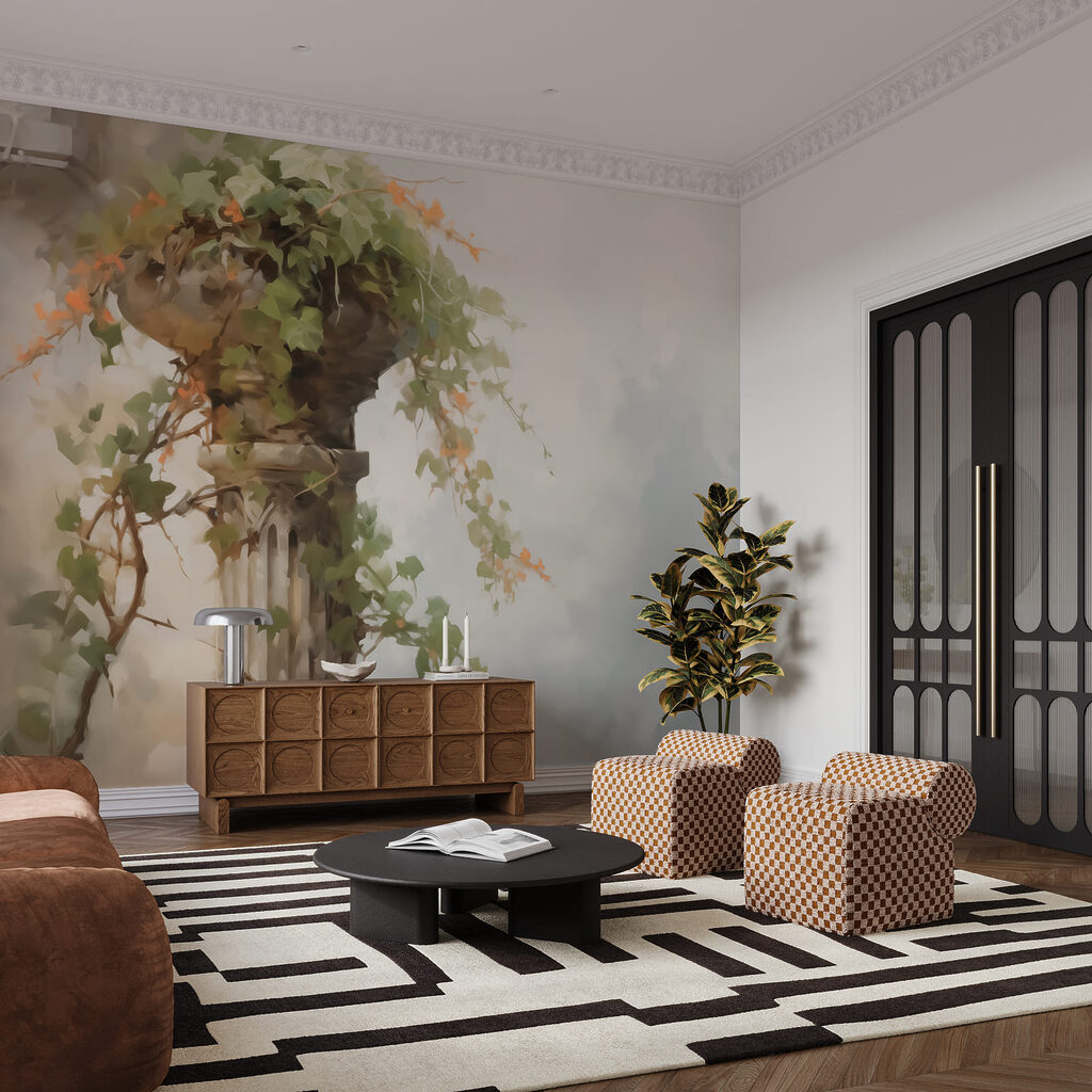 Overgroeide zuil in tegenlicht — interieur 2