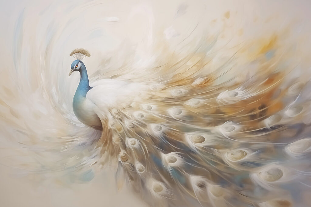 Pauw met gouden penseelstaart — volledig ontwerp