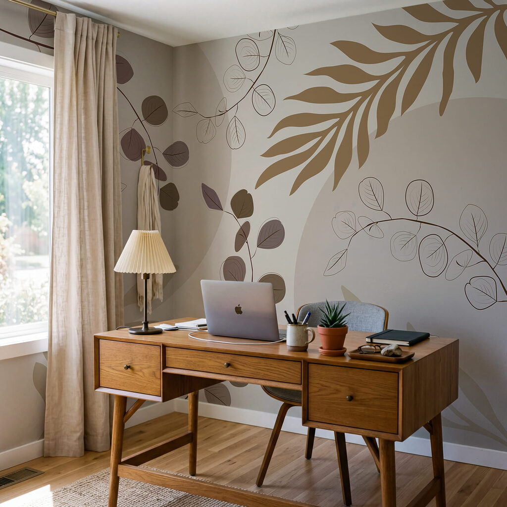 Bladprint in zachte natuurtinten — interieur 2