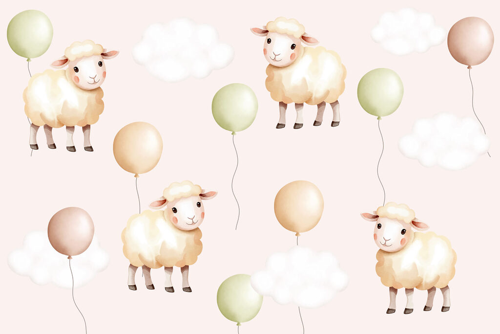 Schaapjes tussen zachte ballonnen — volledig ontwerp