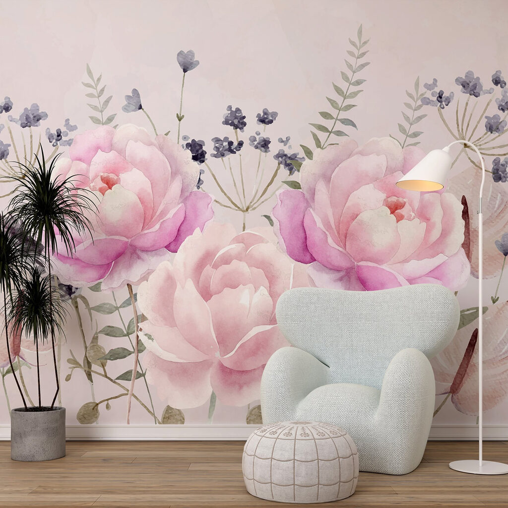 Roze pioenen tussen veldbloemen — interieur 1