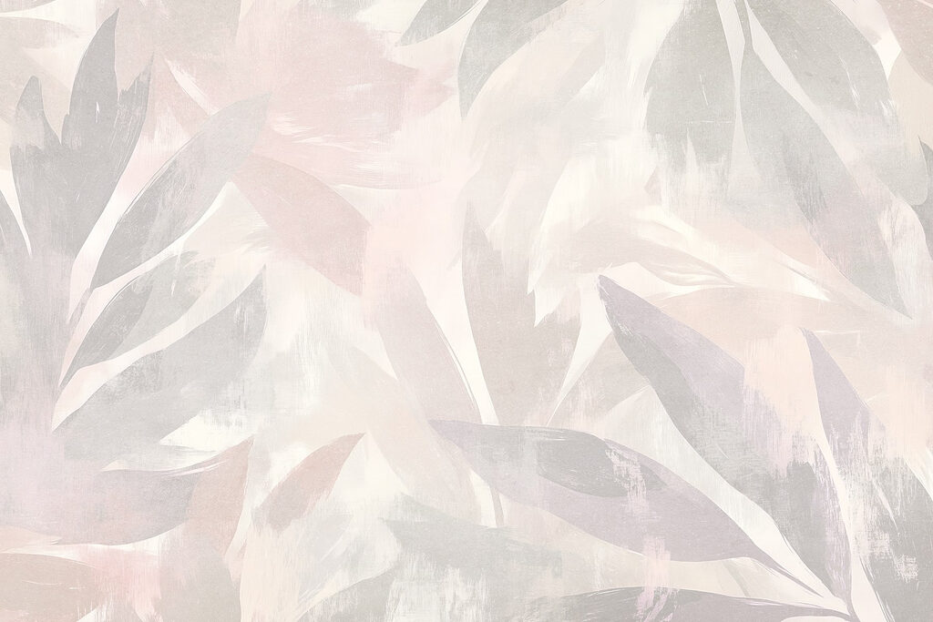 Witte en roze achtergrond met bladeren — volledig ontwerp