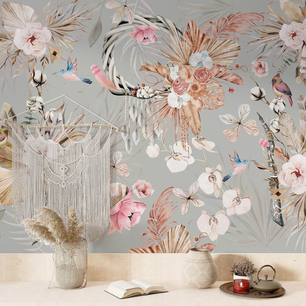 Bloemenkransen op zachtgrijs — interieur 2