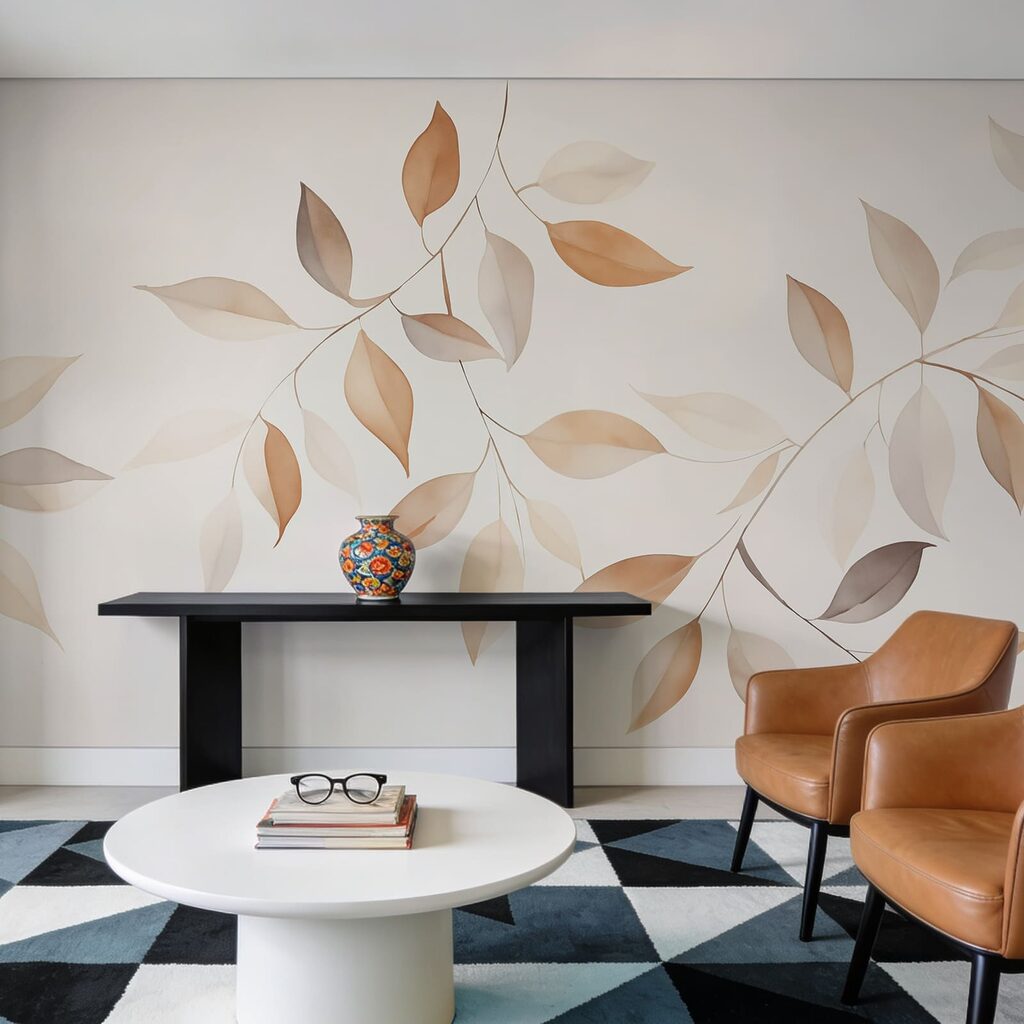 Fijne blaadjes in warme tinten in een interieur