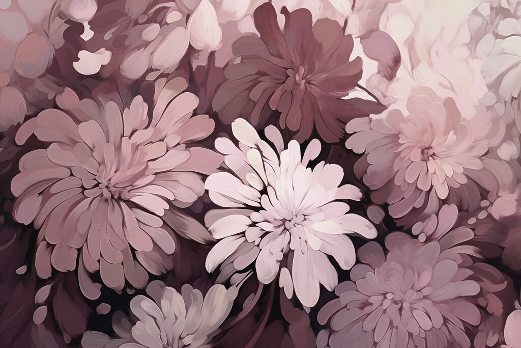 Dichte bloemen in pruimtinten — volledig ontwerp