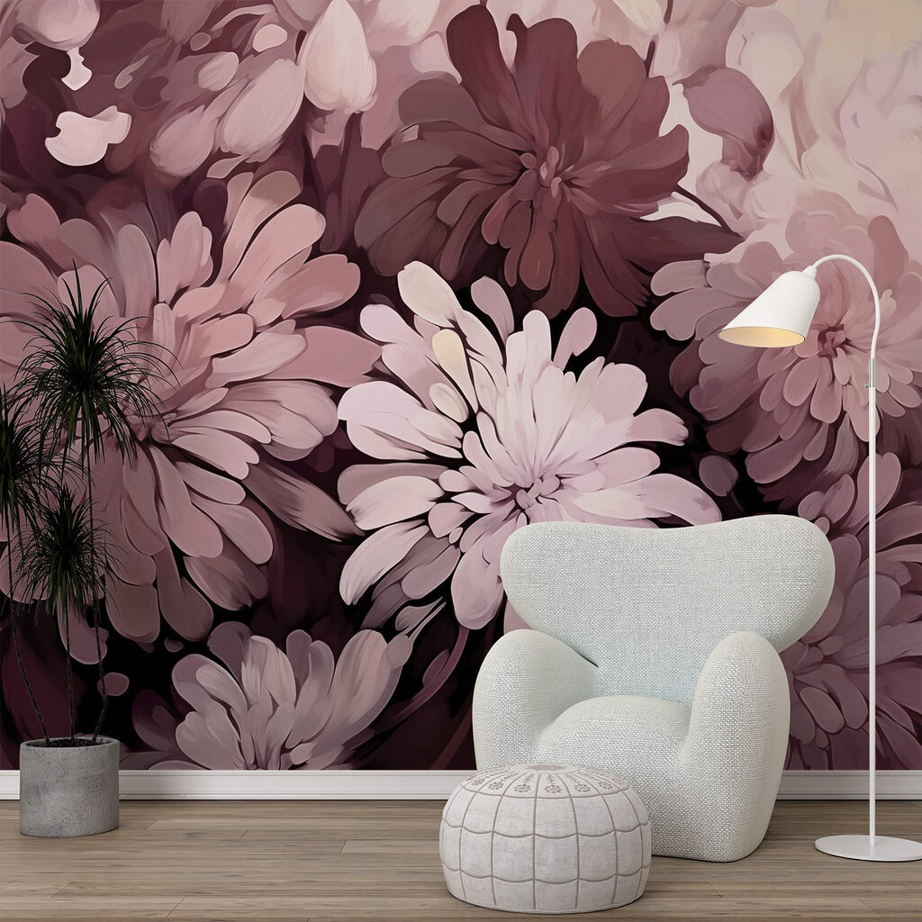 Dichte bloemen in pruimtinten — interieur 2