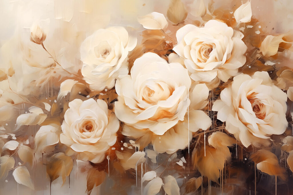 Witte rozen in verfglans — volledig ontwerp