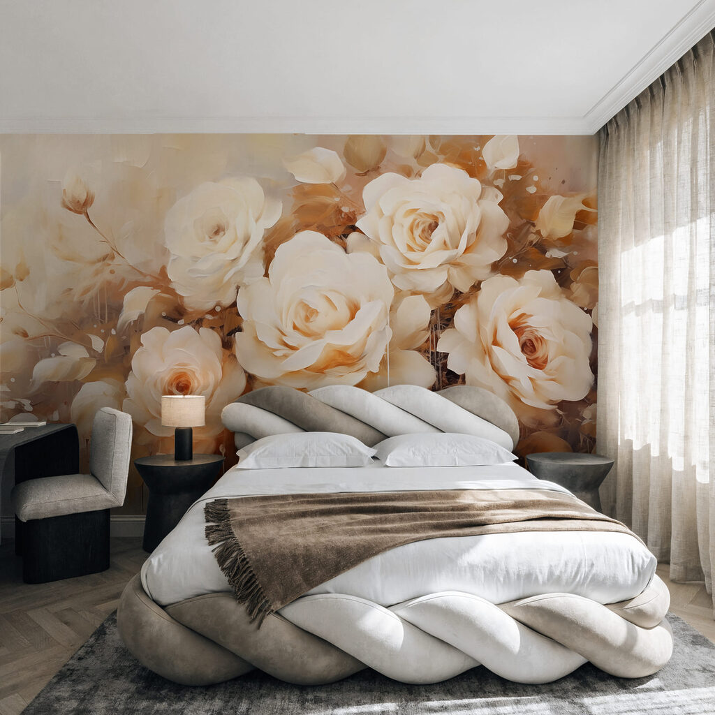 Witte rozen in verfglans — interieur 1