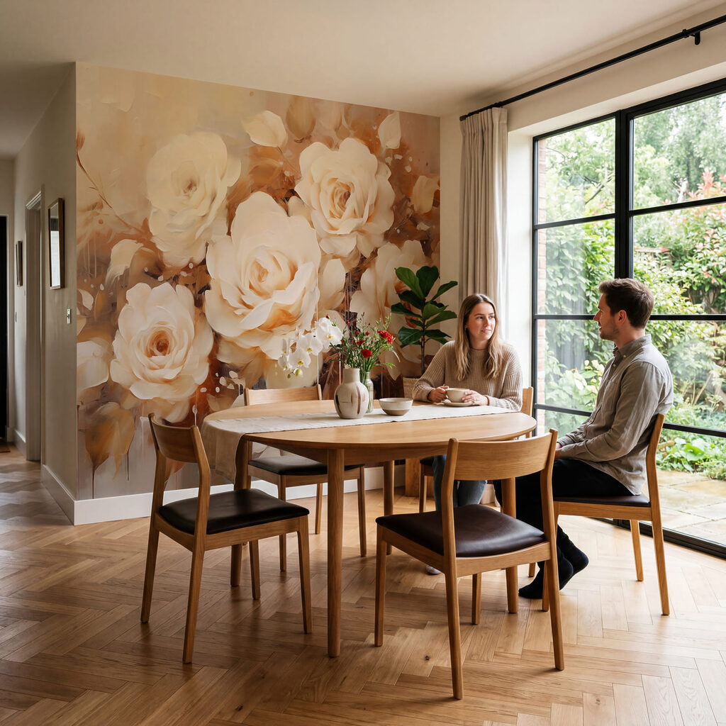 Witte rozen in verfglans — interieur 2