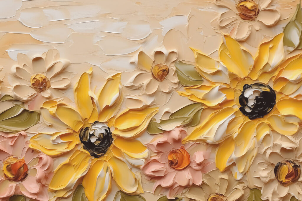 Gele bloemen met verfranden — volledig ontwerp