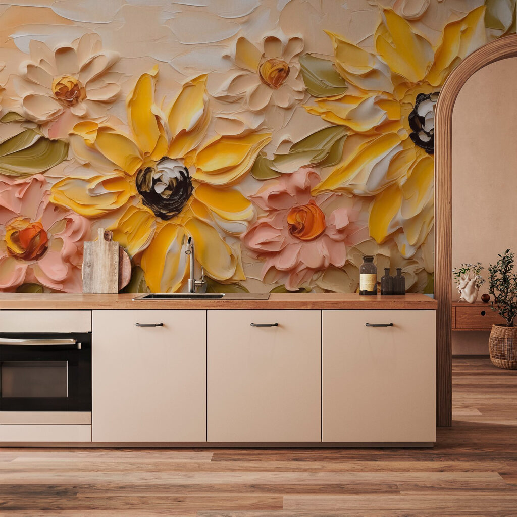 Gele bloemen met verfranden — interieur 2