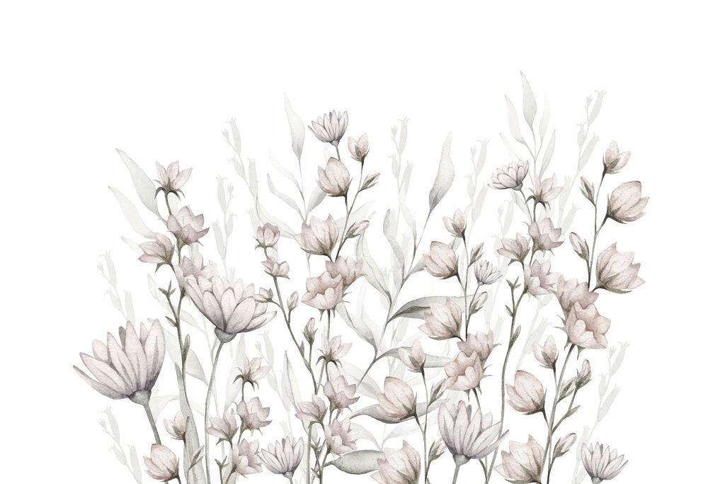 Kleine bloemen op wit — volledig ontwerp