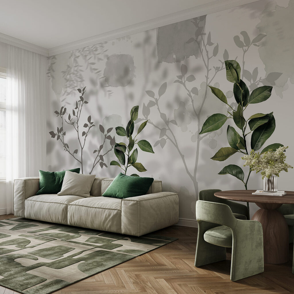 Groep bladeren en takken in een interieur