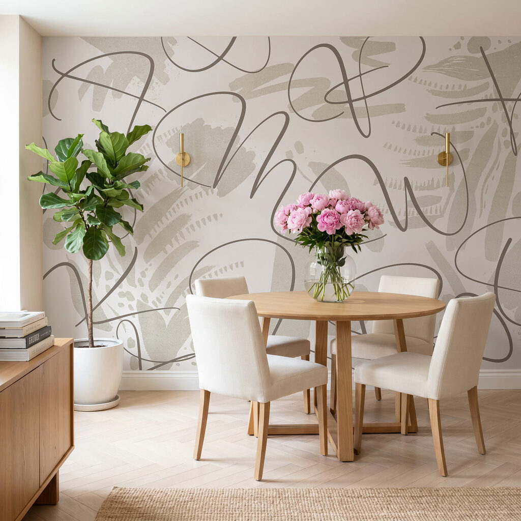 Lussen tussen beige bladlijnen — interieur 1