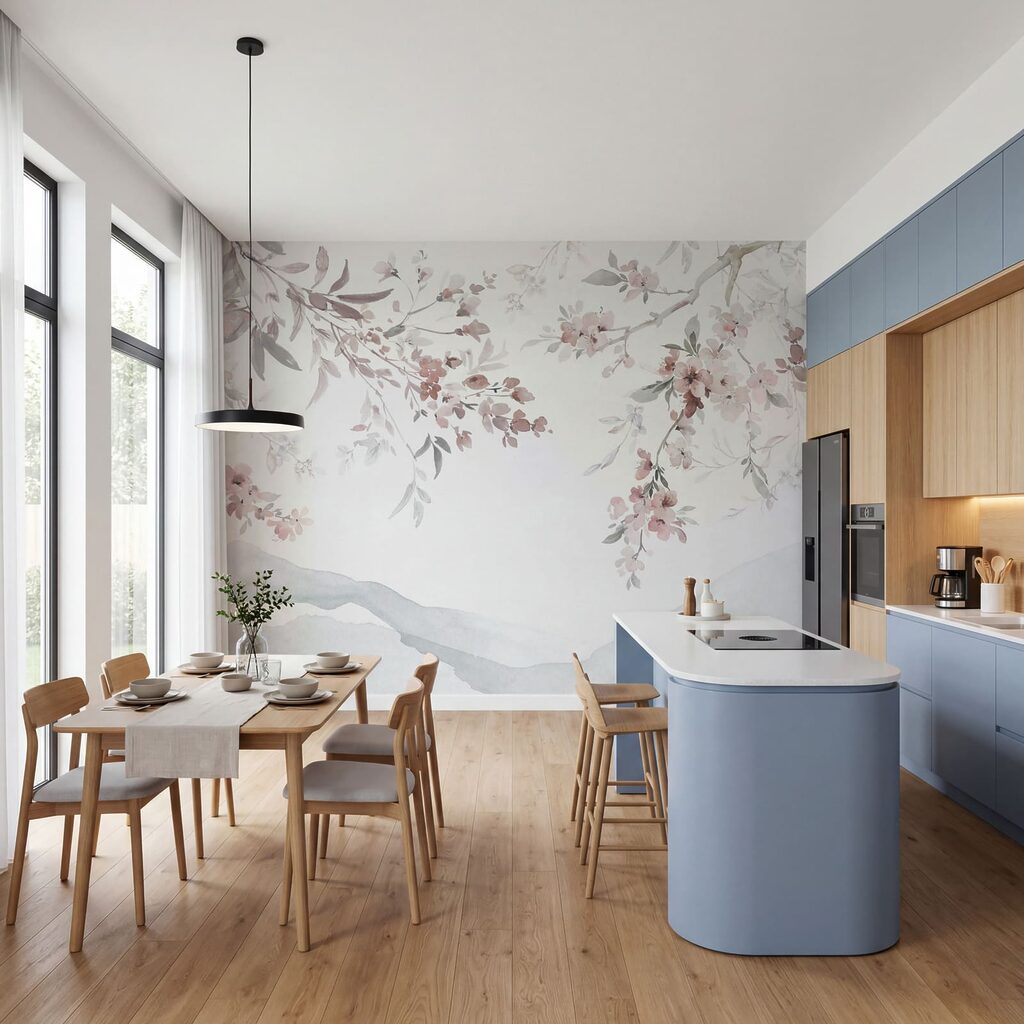 Bloesemtakken boven verre bergen — interieur 3
