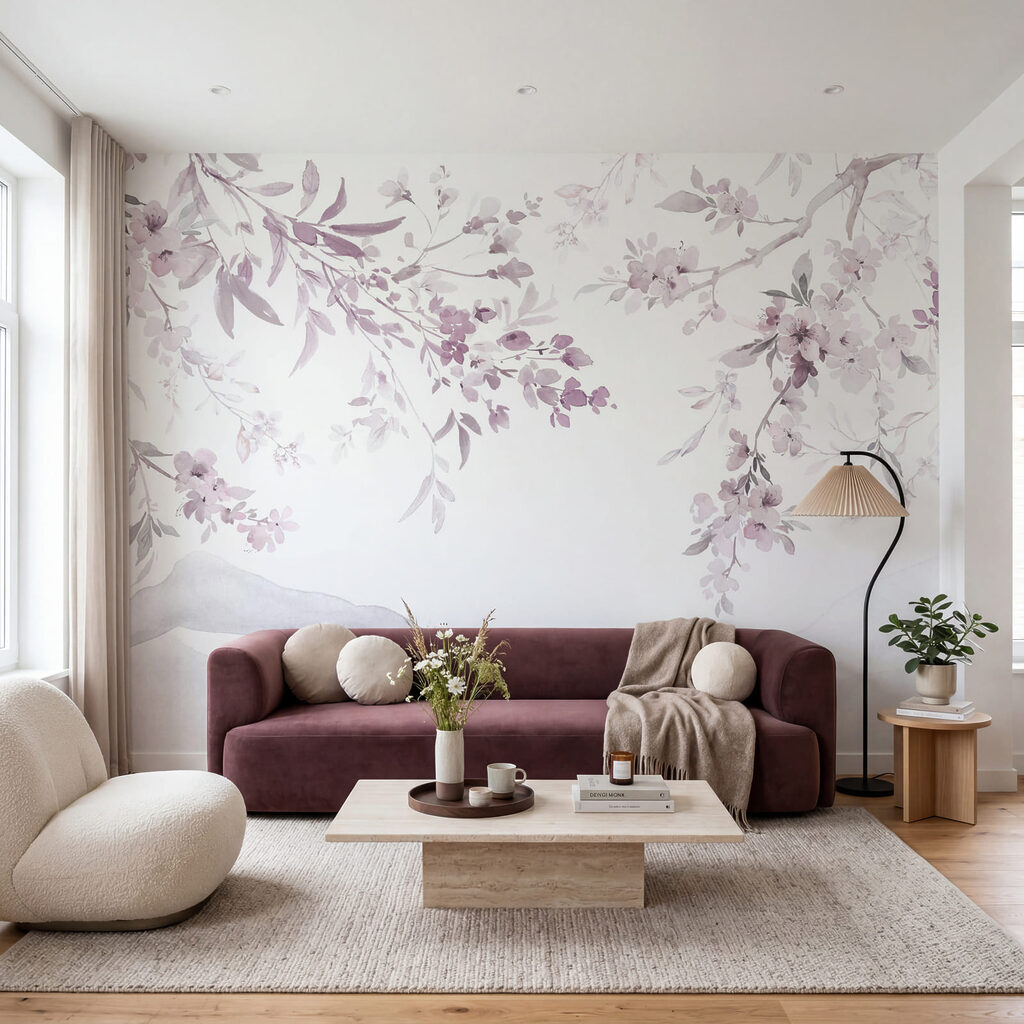 Bloesemtakken boven verre bergen — interieur 1