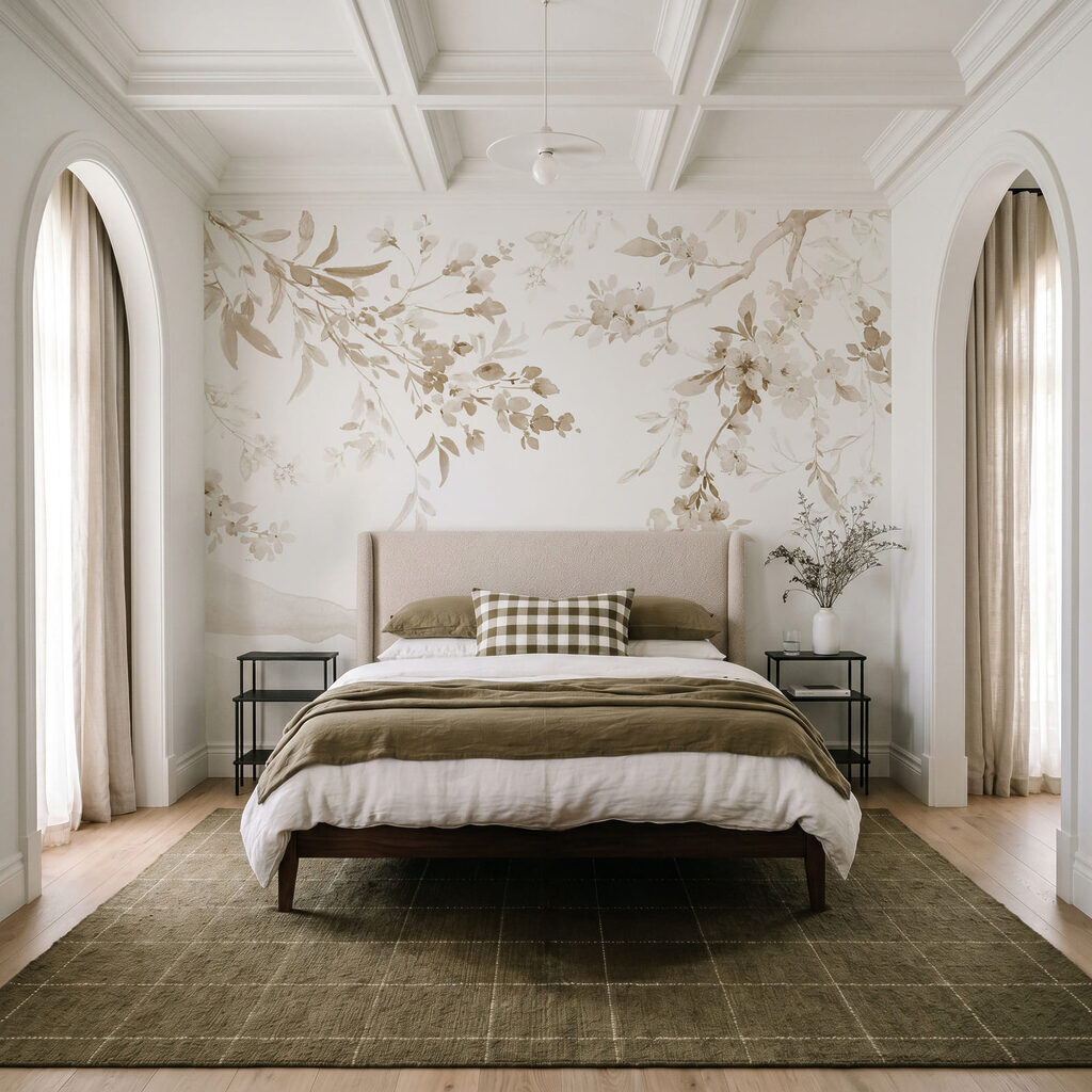 Bloesemtakken boven verre bergen — interieur 1