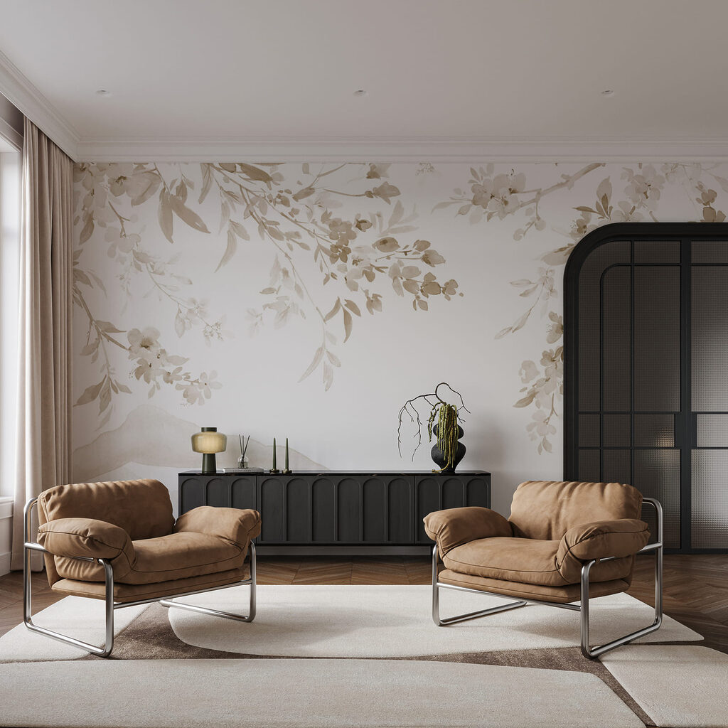 Bloesemtakken boven verre bergen — interieur 2