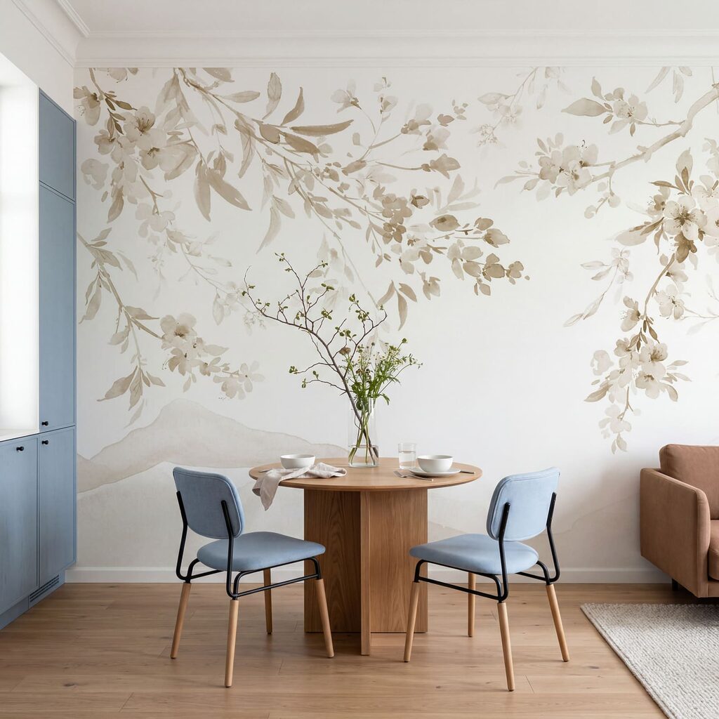 Bloesemtakken boven verre bergen — interieur 3