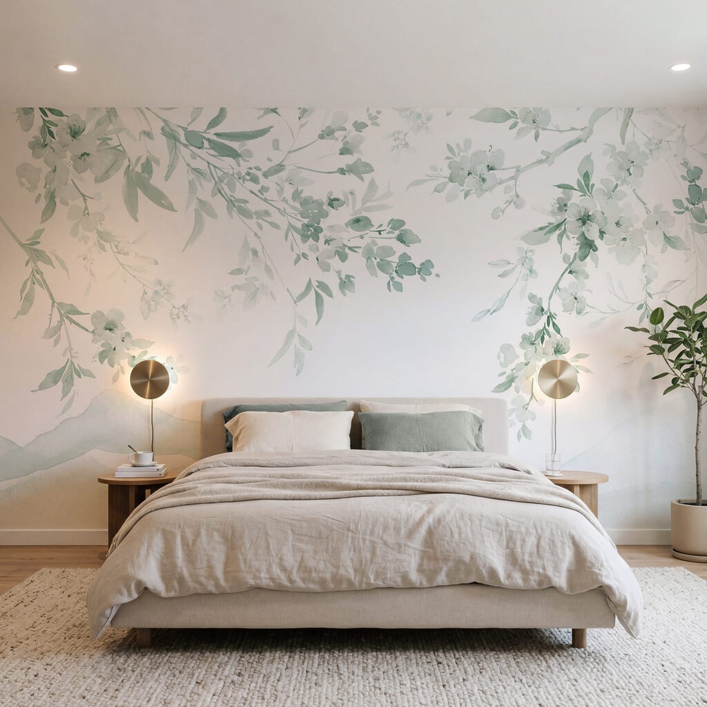 Bloesemtakken boven verre bergen — interieur 2