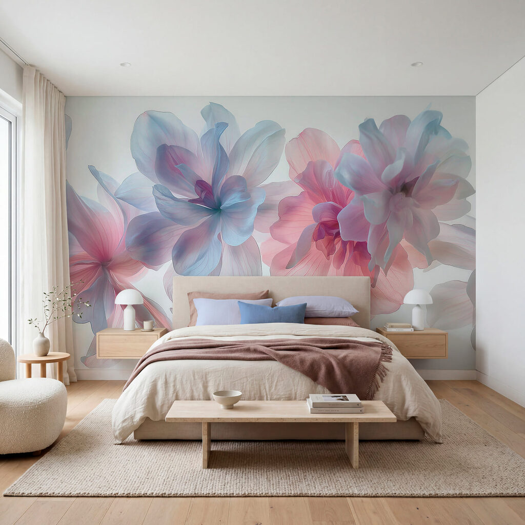 Pastelbloemen zweven op wit — interieur 2