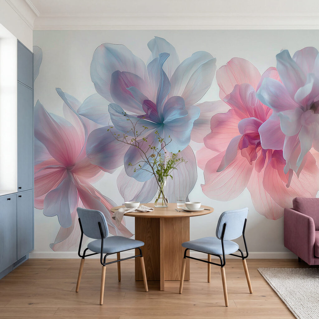 Pastelbloemen zweven op wit — interieur 1