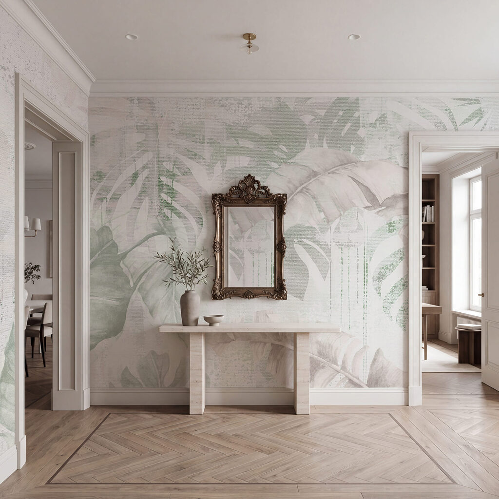 Tropenbladeren op verweerde achtergrond — interieur 1