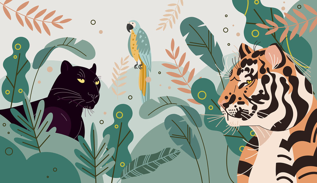 Tijger naast zwarte panter — volledig ontwerp